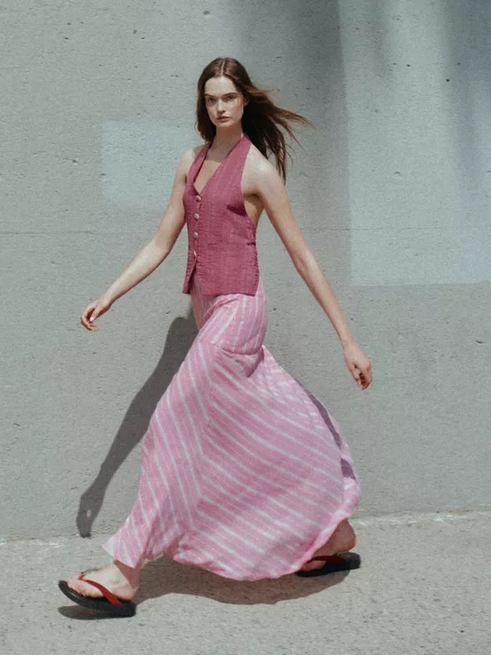 ZARA STRIPED LINEN MIDI SKIRT - Picture 6 of 11
